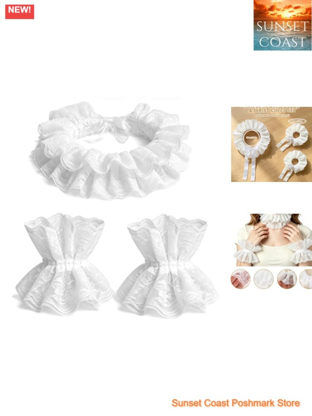Lace Clown Collar and Cuffs Set Victorian Jester Costume Accessories